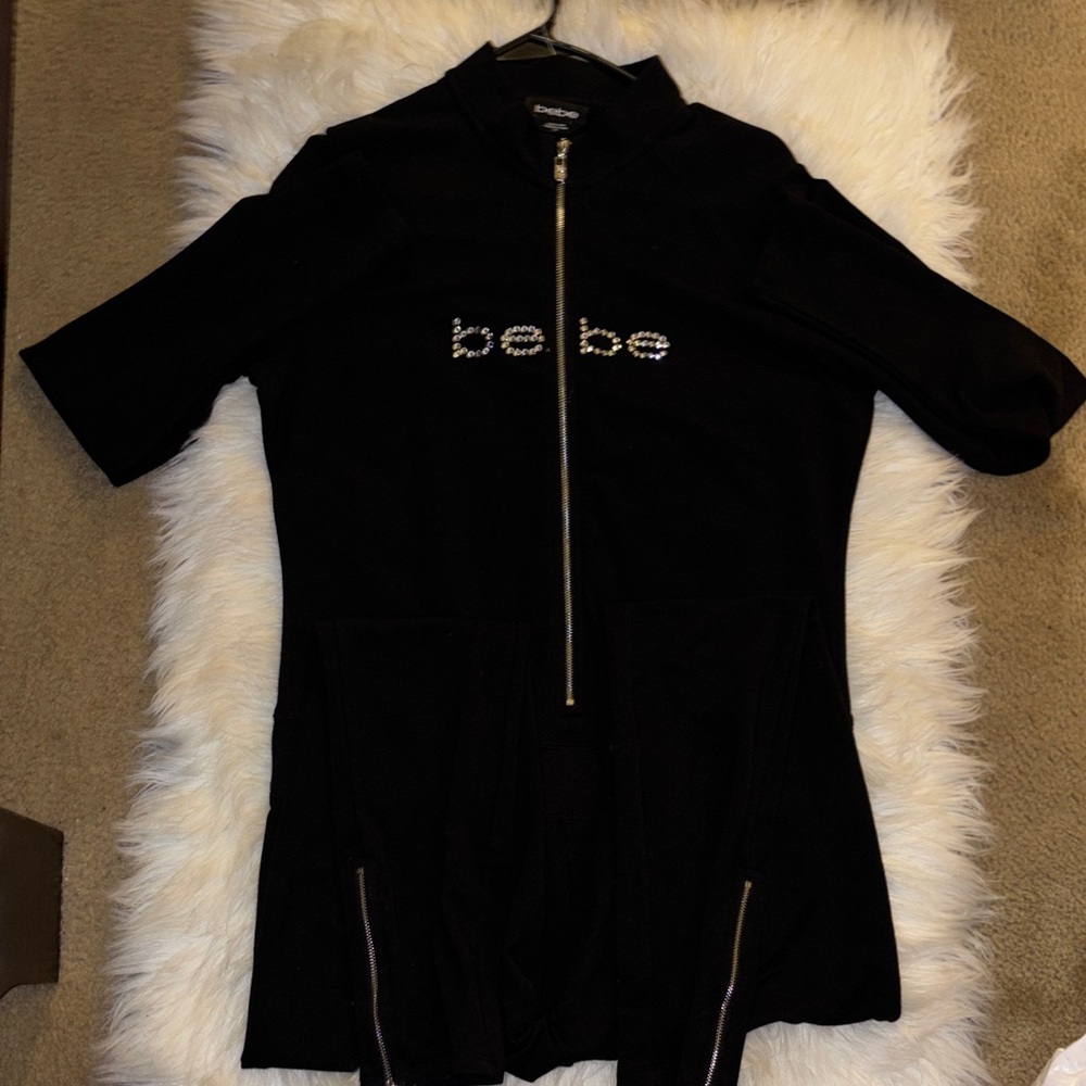 Bebe Black Zippered Jumpsuit with Logo